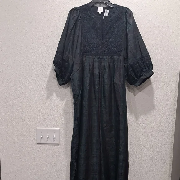 J Marie Katrina Midi Dress Size Dark Plaid Puff Sleeve Modest Xmas Christmas - Picture 4 of 10